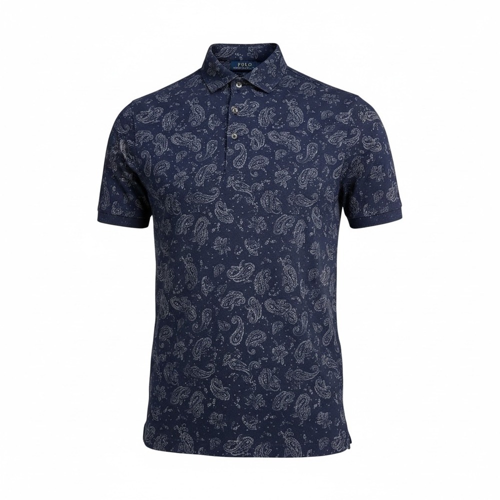 Polo Ralph Lauren Mens Classic Fit Navy Paisley‎ Print Short Sleeve Polo Shirt
